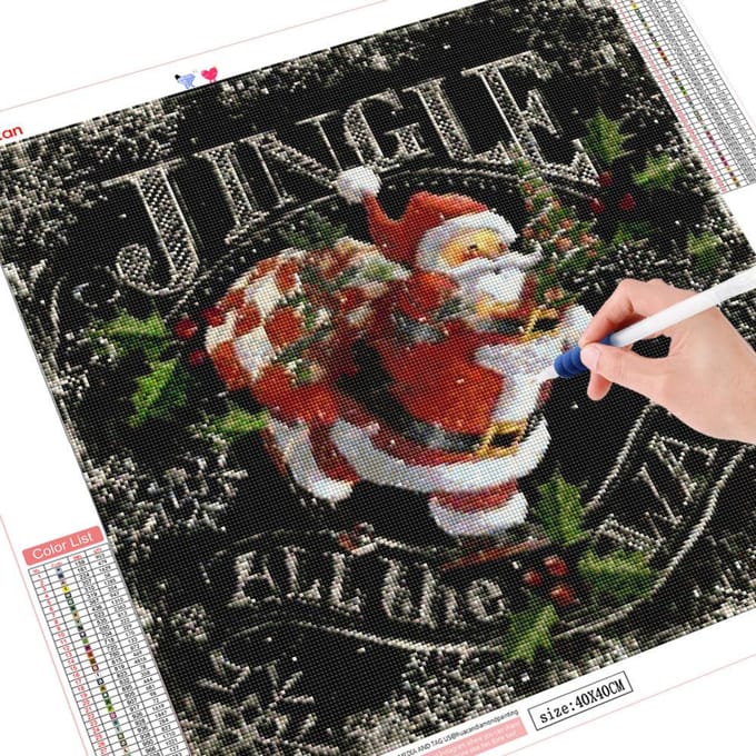 Peinture diamant artisanale, dessin animé de noël, broderie complète avec perceuse carrée 30x30CM gray