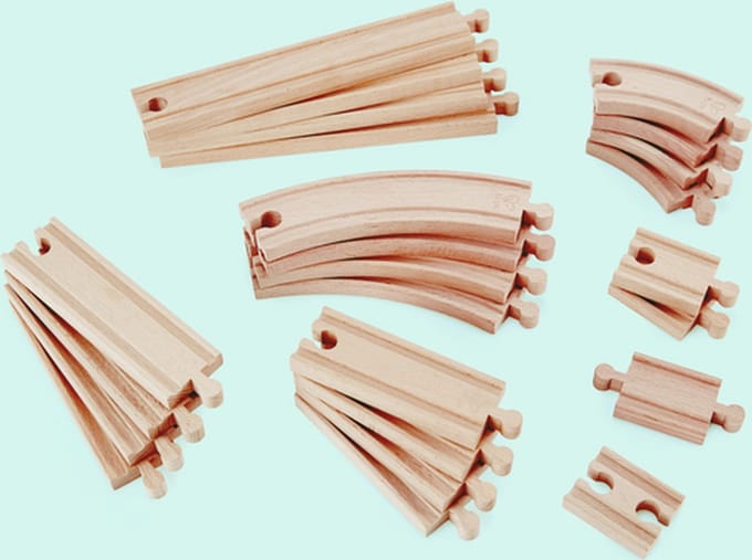 Hape Groot Rails Uitbreidingsset - 24-delig houten treinbaan uitbreiding, vanaf 3 jaar