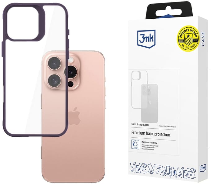 3mk Satin Armor Case+ Purple for Apple iPhone 16 Pro - Transparent