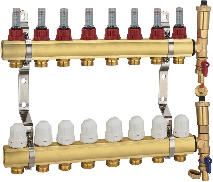 Radiatorconnect messing acht-weg verdeler voor vloerverwarming..
