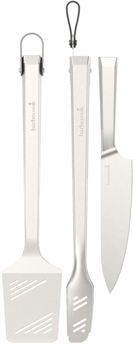 Barbecook Premium set met spatel, chef mes en tang uit rvs 45.7cm