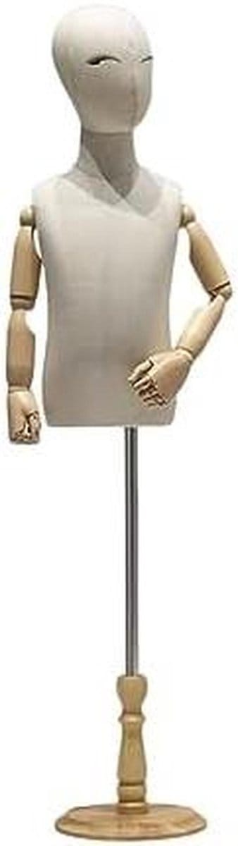 Kinder Mannequin - Jurk Vorm - Kleding Presenteren - Verstelbare Hoogte - 93-140 cm - Linnen Beige