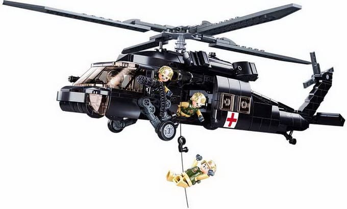 Sluban ModelBricks Army Medical Black Hawk helikopter bouwspeelgoed – Constructiespeelgoed – bouwset met 692 bouwstenen – M38‑B1012 – vanaf 8 jaar