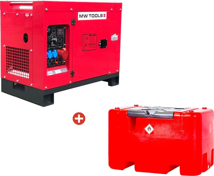 Complete power pack met dieselgenerator 10kW en externe dieseltank 440 liter. MW Tools DG100EPACK2