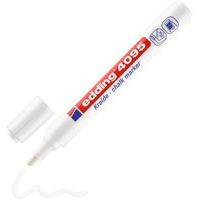 Krijtmarker 4095 wit lijndikte 2-3mm ronde punt EDDING, 10 stuks