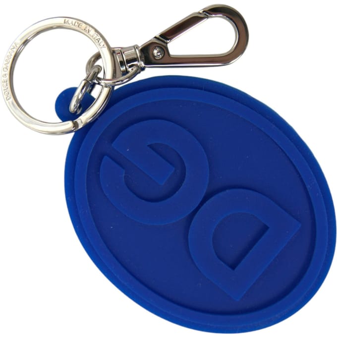 Dolce & Gabbana Blauw Rubber DG Logo Zilveren Messing Sleutelhanger Sleutelsleutelring