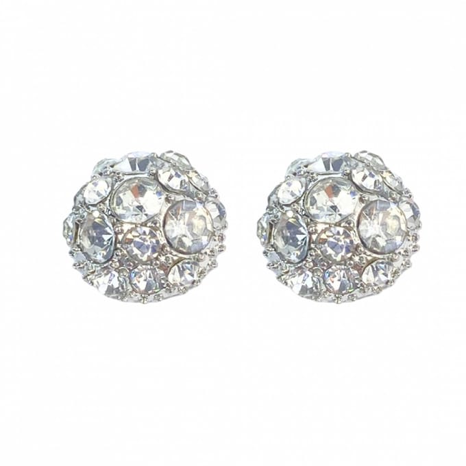 Magneet oorbellen zilverkleur Luxe strass 10 mm