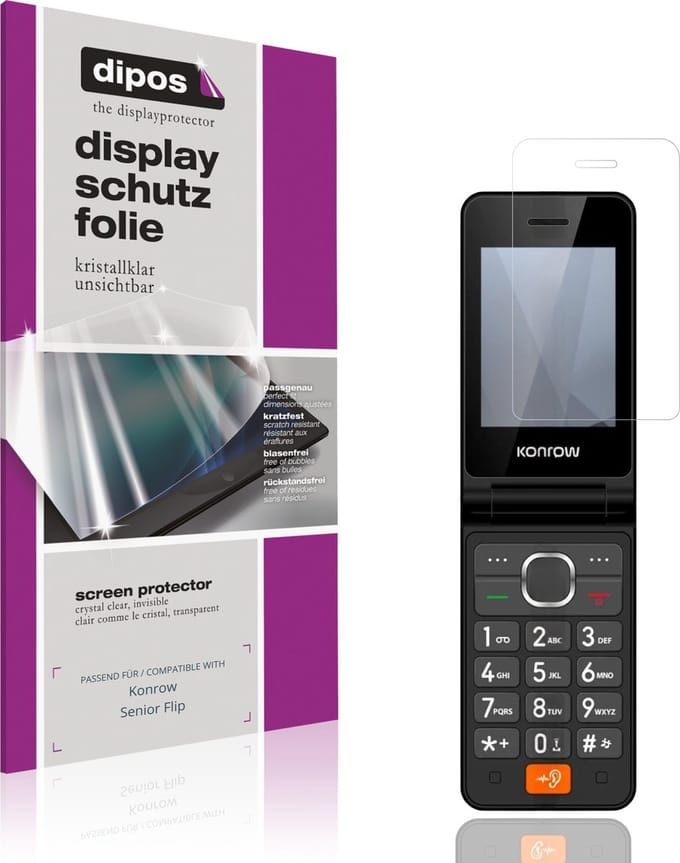 dipos – 4x Beschermfolie geschikt voor Konrow Senior Flip | Krasbestendige & heldere Screenprotector Ultra-Thin