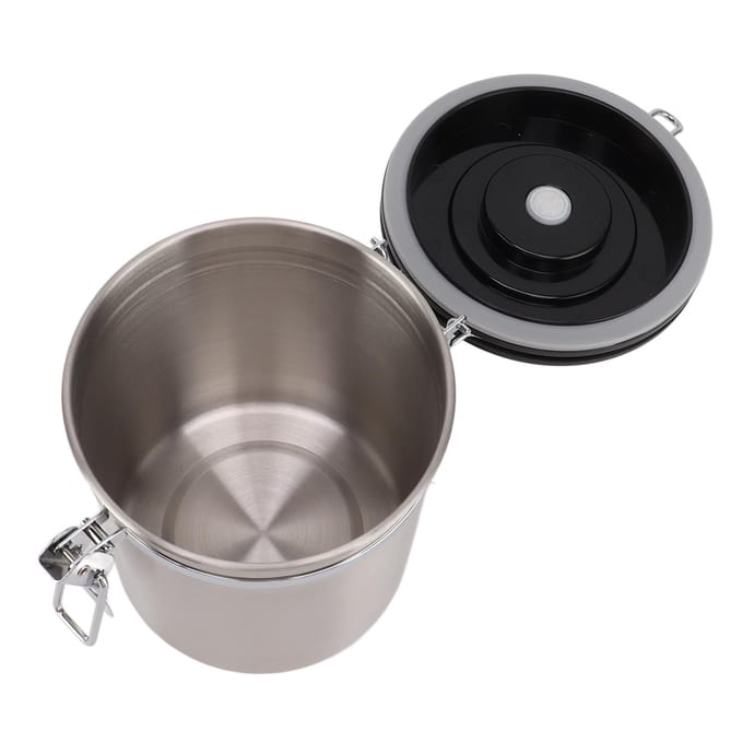 Boîte à café 1,5L Récipient à café avec cuillère Doseur Suivi de la date Acier inoxydable Polyvalent Hermétique Silver gray