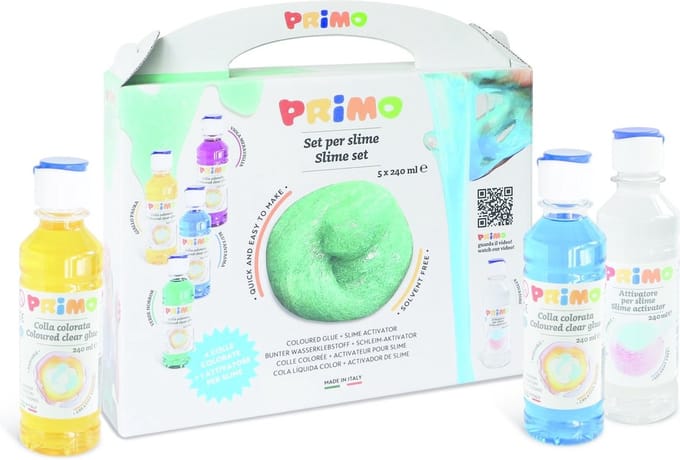 Primo PRIMO - Set slijm met 4 gekleurde lijm, 1 activator, geschen