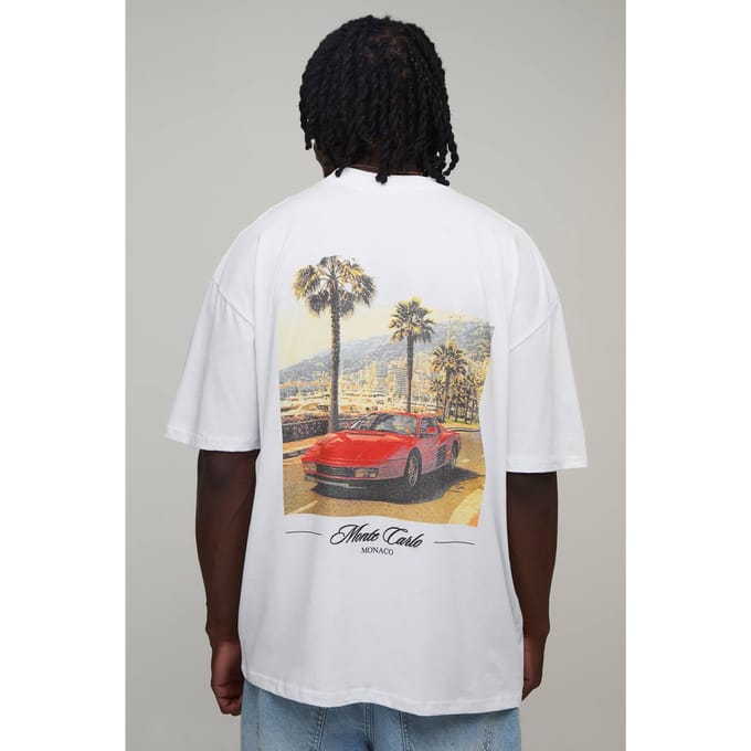 Lang Wit Oversized Monte Carlo Fotografisch Print T-shirt | White | Size XL