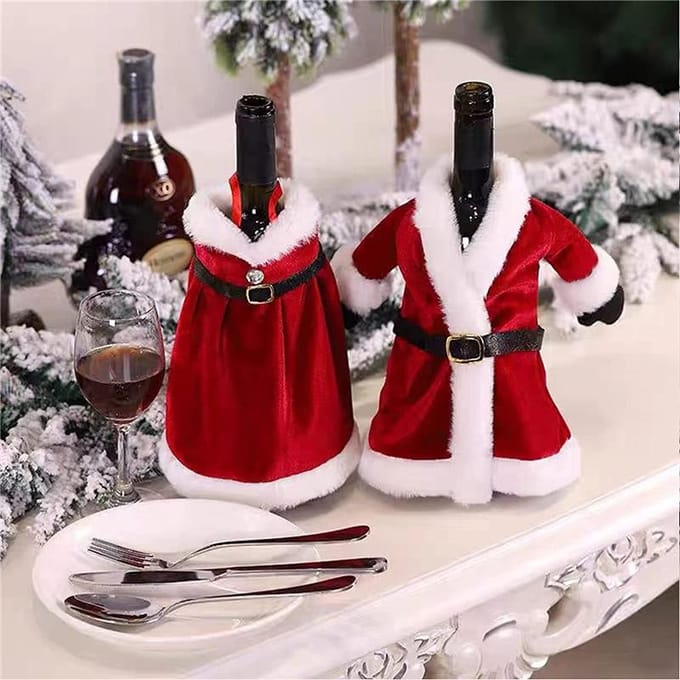 Ensemble de bouteilles de vin de noël créatif, robe en velours doré, couverture de bouteille de vin, manches de sac, décor de Table de dîner de noël et nouvel an black