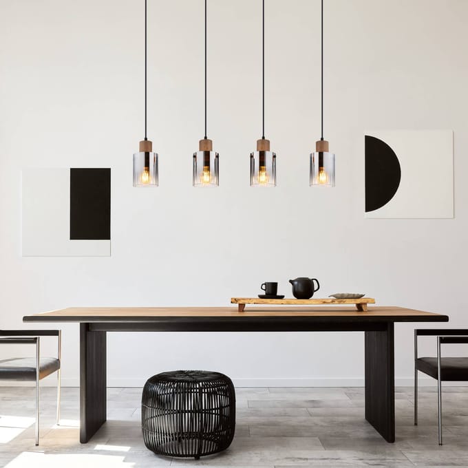 Globo Hanglamp Underwood, lengte 105 cm, bruin/rookgrijs, MDF