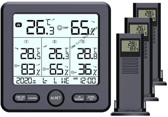 Benelux Select Weerstation – Weerstations – Weerstation Met Buitensensor – LED-Display – 3 Buitensensoren - 14 × 9 × 3 cm
