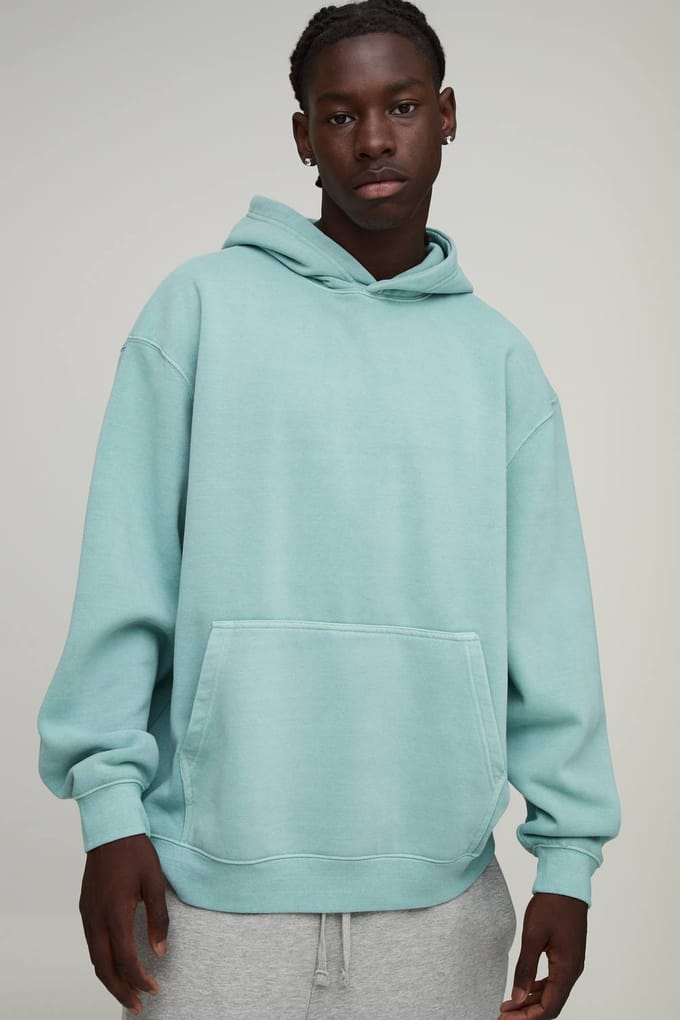 Oversized Over-the-head Gewassen Hoodie | Light Green | Size Medium
