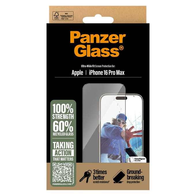 PanzerGlass Screenprotector geschikt voor Apple iPhone 16 Pro Max Glazen | PanzerGlass Ultra-Wide Fit Screenprotector - Case Friendly