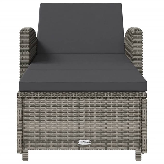 vidaXL - Ligbed - met - donkergrijs - kussen - poly - rattan - grijs