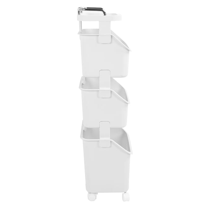 Rollende Wasmand PP ABS Wasrek Kleding Opbergmand Organizer met 4 Wielen voor Thuis white