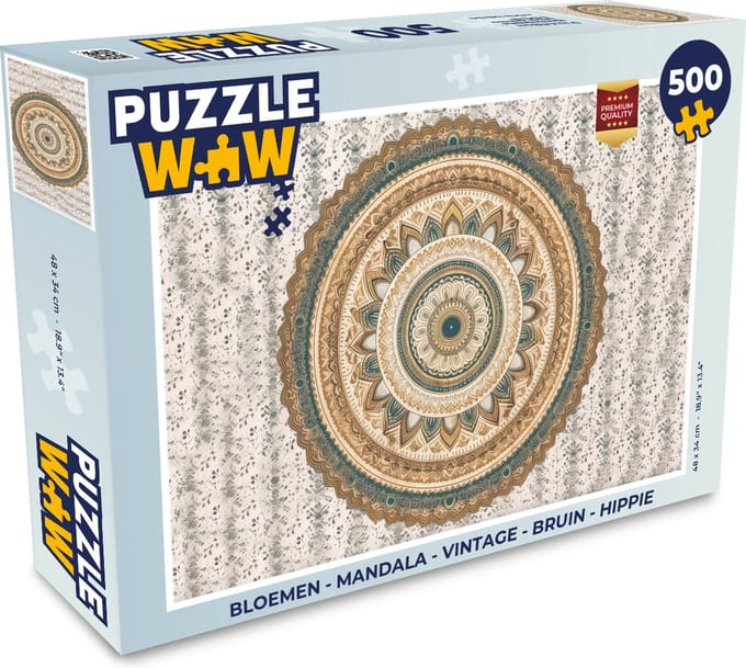 Puzzel Bloemen - Mandala - Vintage - Bruin - Hippie - Legpuzzel - Puzzel 500 stukjes