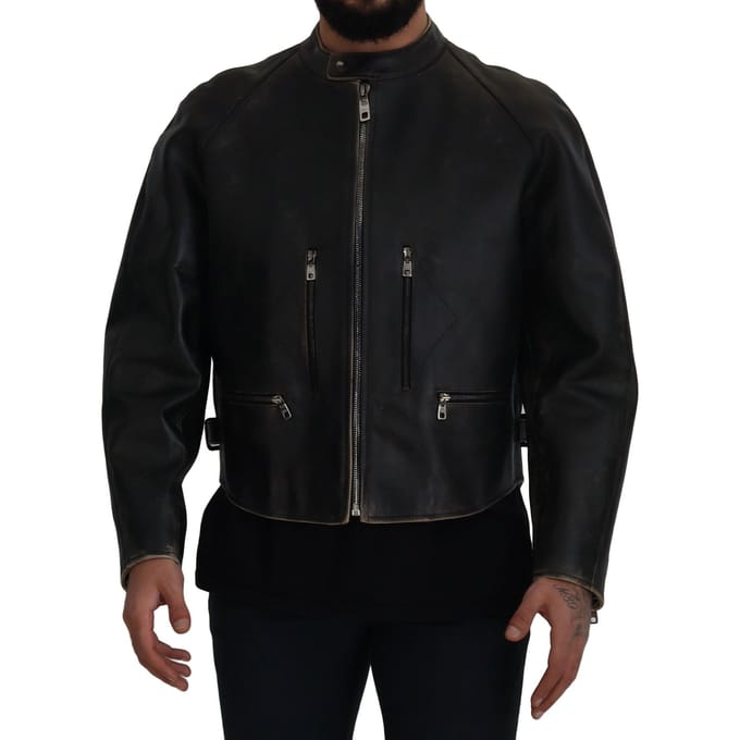 Dolce & Gabbana Zwart Leren Rits Bikerjas Heren Jacket