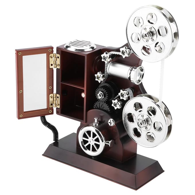Vintage Muziekdoos Projector Stijl Sieradendoos met Cosmetische Spiegel gray