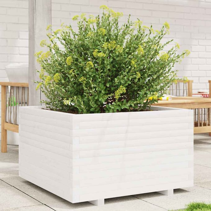 vidaXL - Plantenbak - 80x80x49,5 - cm - massief - grenenhout - wit