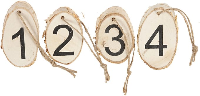 Houten schijven met adventcijfers, 4 stuk/ 1 doos