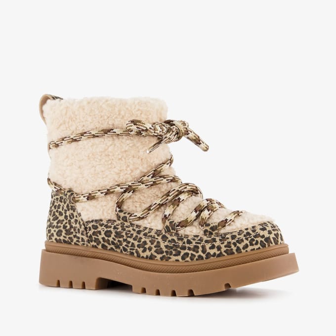 Blue Box gevoerde meisjes teddy boots met luipaardprint - Beige - Maat 35