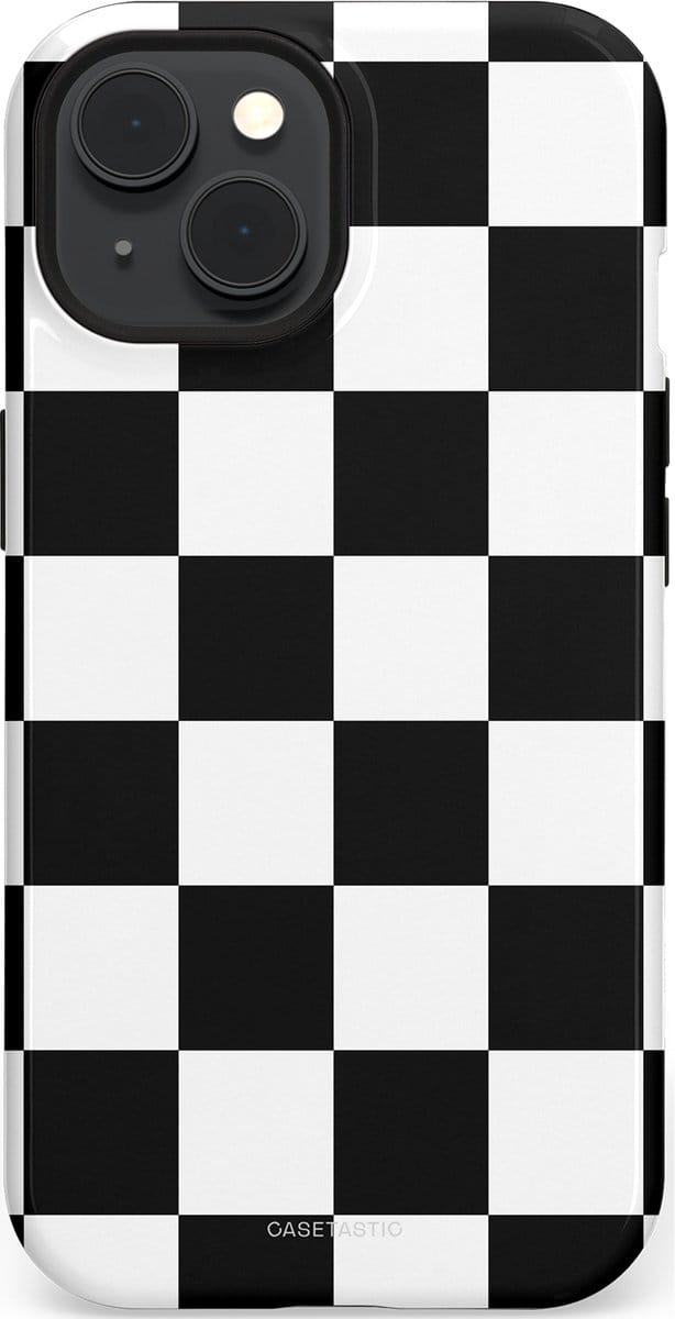 Casetastic hoesje geschikt voor Apple iPhone 15 - MagSafe - Dubbellaagse bescherming - Schaak - Fashion Case - Zwart Wit Zilver