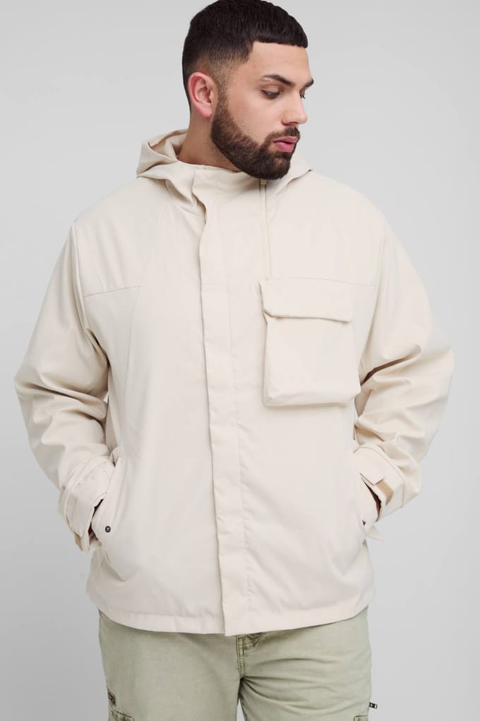 Plus Lightweight Regular Fit Hooded Parka Jacket in Stone | Size 2XL