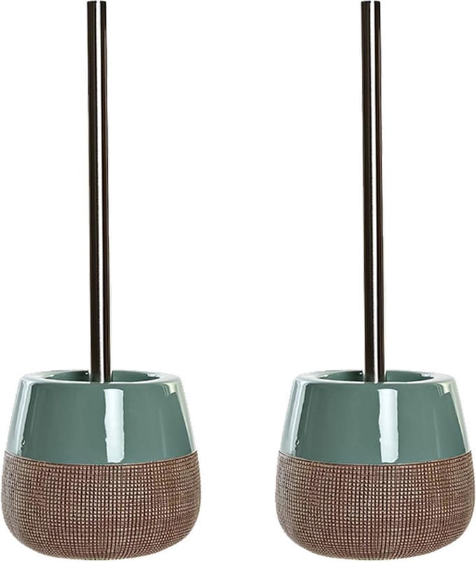 Items Toiletborstel met houder - 2x stuks - polystone - mint groen - 36 cm