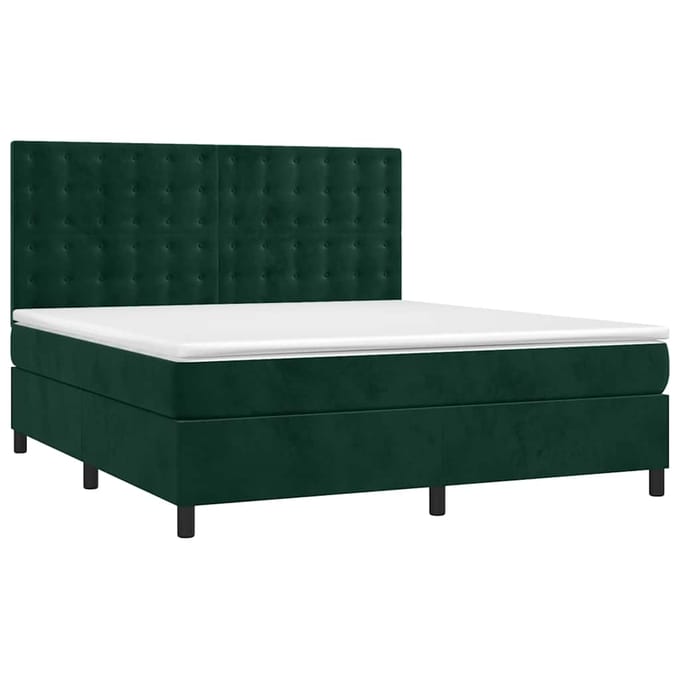 vidaXL - Boxspring - met - matras - en - LED - fluweel - donkergroen - 180x200 - cm