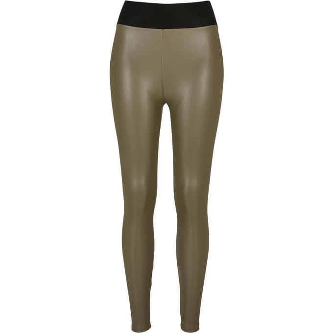 Urban Classics - Faux Leather High Waist Legging - S - Olijfgroen