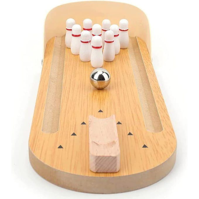 ®RisingFF Mini jeu de bowling, jeu de table de bowling avec 10 quilles et boule de bowling en métal