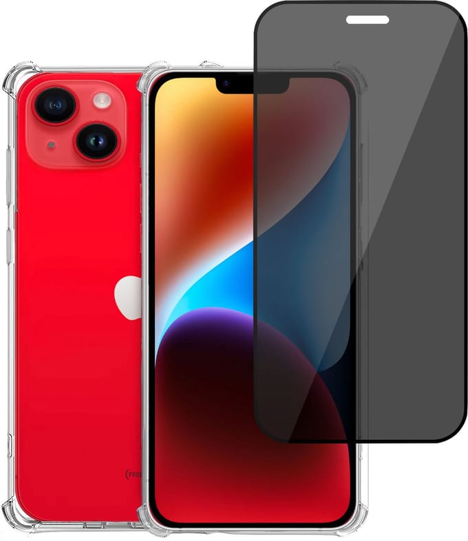 Geschikt voor iPhone 14 Plus Hoesje + Privacy Screenprotector – Privé - Gehard Glas Cover