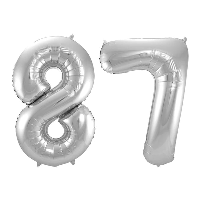 Folieballon 87 jaar - Zilver - 86 cm