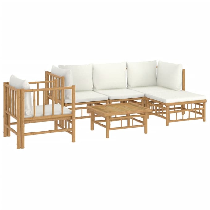 vidaXL - 6-delige - Loungeset - met - kussens - bamboe - crèmewit