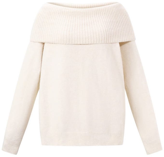 Comfortabele Gebreide Polyester Dames Off-Shoulder Trui met Ribdetails - Grijs - Maat S/M