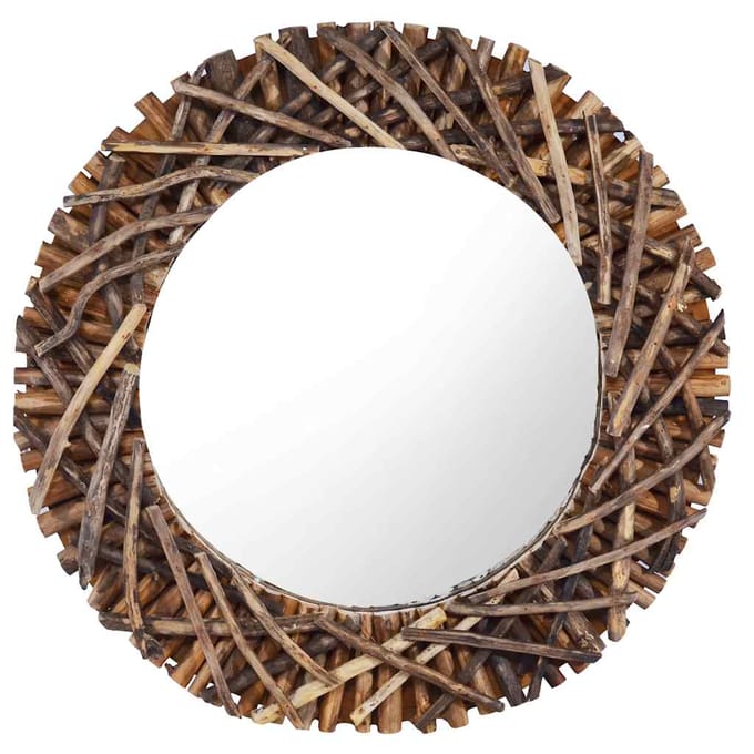 vidaXL - Wandspiegel - rond - 60 - cm - teakhout