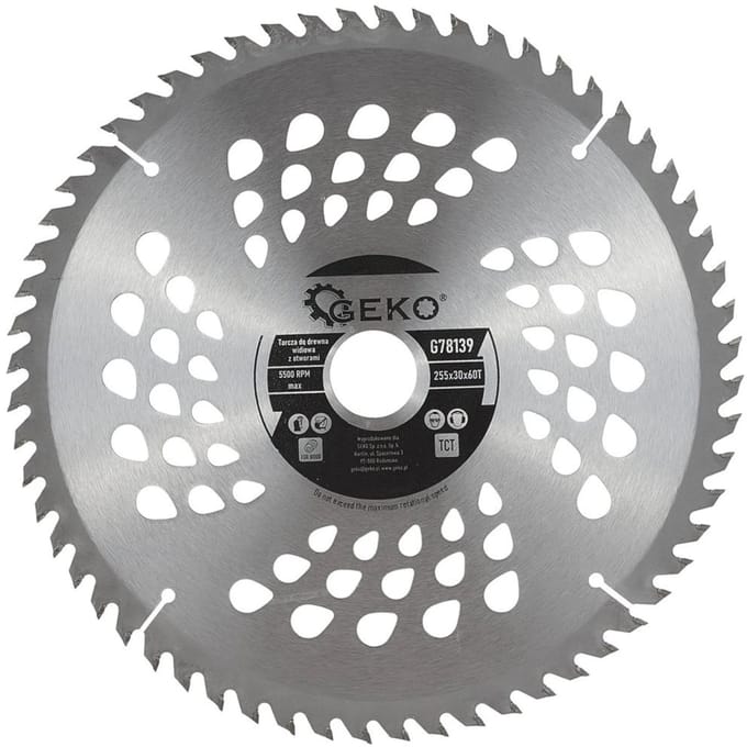 GEKO Zaagblad met gaten - 255 mm - 60 tanden - Tungsten carbide