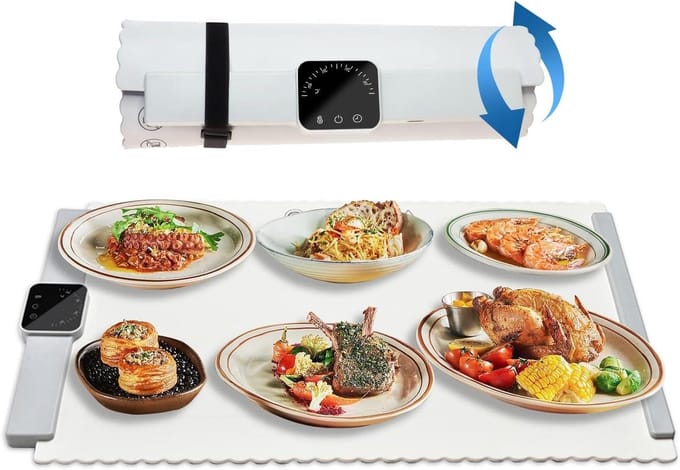 Elektrische Warmhoudplaat - Verwarmingsplateau - Eten Warm Houden - Instelbare Temperatuur - Extra Groot - Zwart