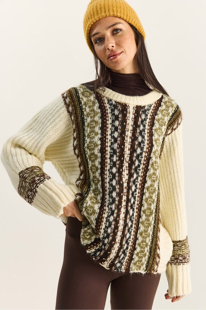 Oversized Etnische Print Gebreide Trui