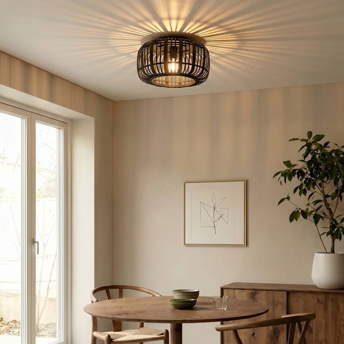 Lindby - plafondlamp hout - 1licht - Hout, metaal - H: 24 cm - E27 - zwart