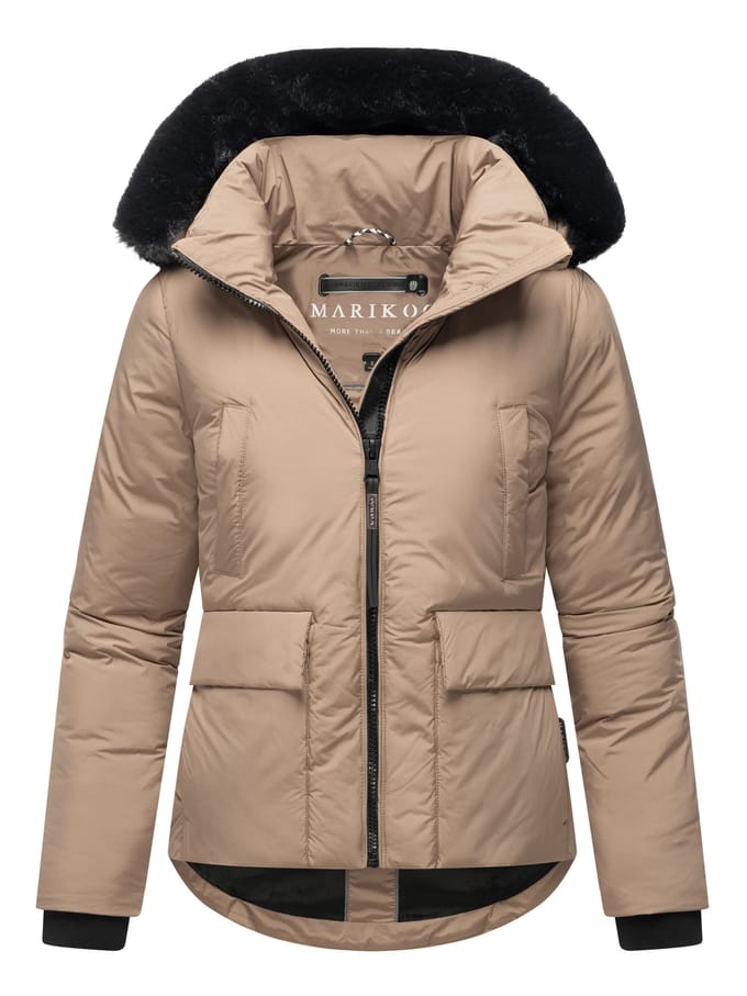 Korte dames winterjas met teddyvoering & bontkraag – Marikoo Morinaa