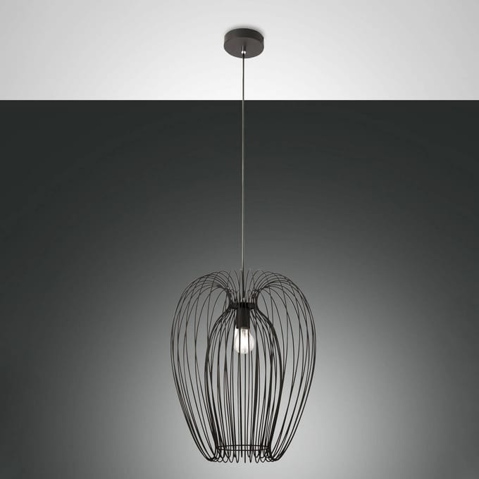 Fabas Luce Hanglamp Camp, Ø 40 cm, zwart, draadkorf