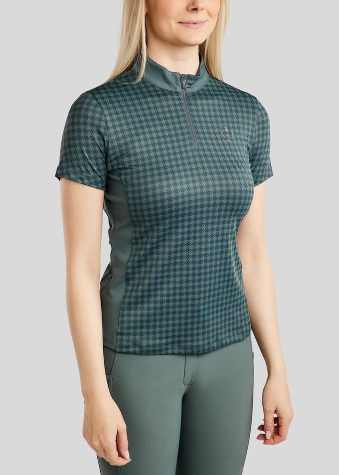 Montar SS26 MoHannah Allover Gedrukt Houndstooth SS Polo Jade S