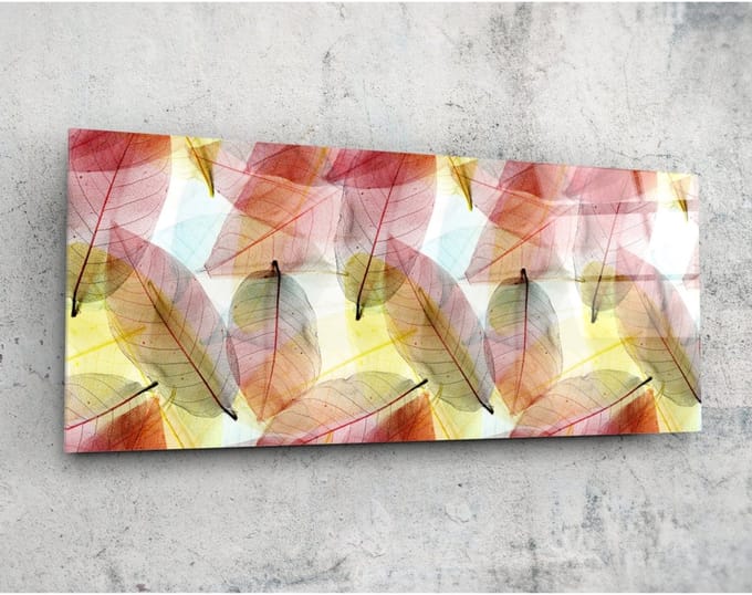 Panorama Glasschilderij - Abstract - Bladeren -92 x 36 cm