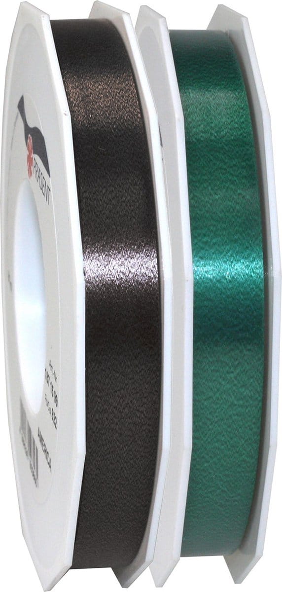 Glorex Hobby/deco luxe cadeau sierlint zwart/groen 1.5 cm x 91 meter