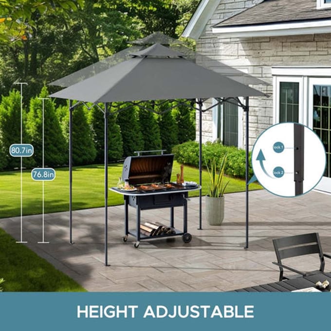 Portable BBQ overkapping grijs met LED verlichting 160x252cm