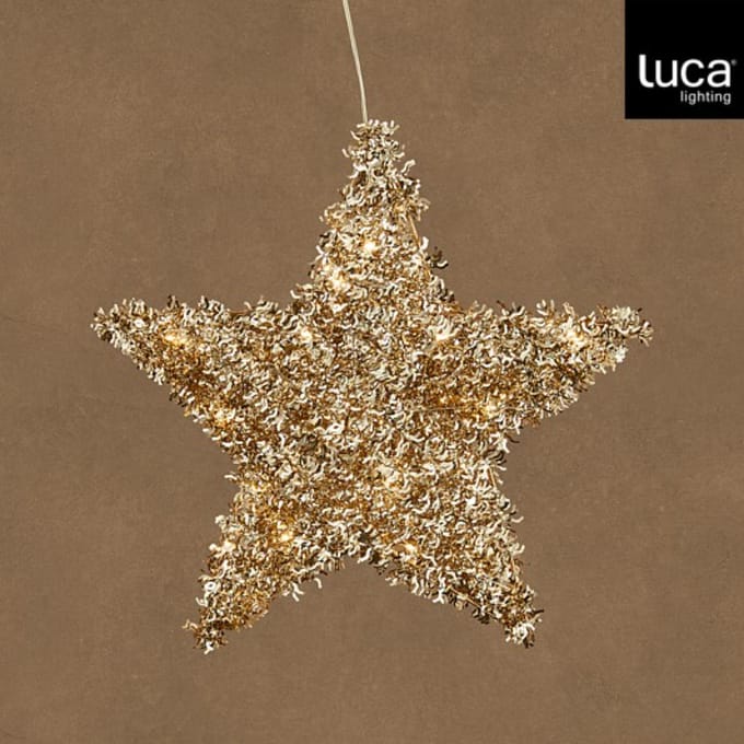 Ster hangend champagne warm wit bo en timer -d40cm
